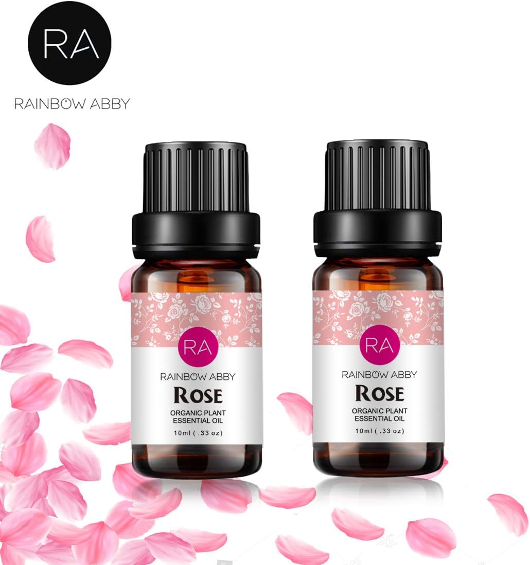 Rose Essential Oil 100% Pure Aromatherapy Oil for Diffuser, Perfumes, Massage, Skin Care, Soaps, Candles - 2 x 10 mL