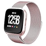 hooroor for Fitbit Versa Bands Women Men Small Large, Milanese Loop Stainless Steel Metal Sport Replacement Bracelet Strap with Magnet Lock Wristbands for Fitbit Versa Smart Watch (Rose Gold, Small)