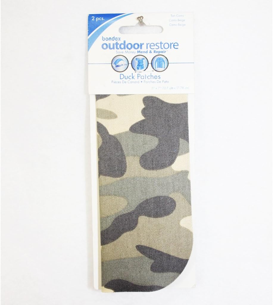 2 pcs pkg Bondex Iron-On 5"x7" Tan Camo Canvas Repair Patches