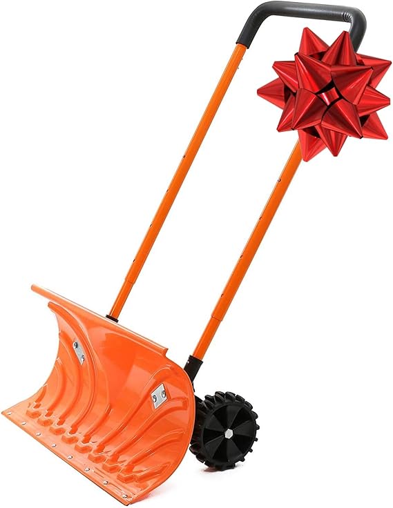 Snow Plow Shovel Pusher with Wheels Snow Removal Tools for Driveway
