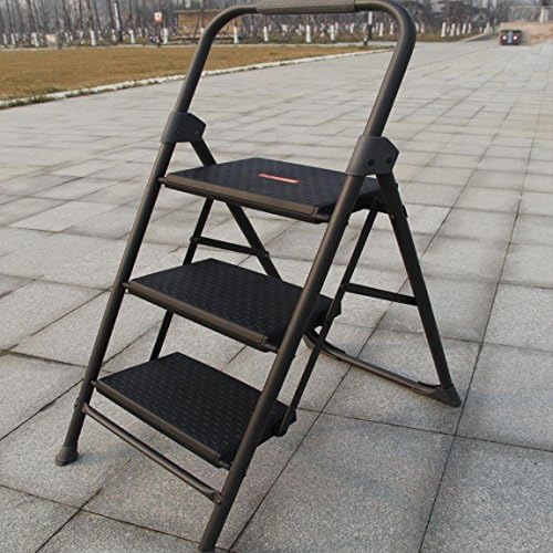 GAOJIAN Germany folded two steps ladder man character ladder non aluminum alloy thickened iron stool ladder 3 step flat ladder, , step three matt gray