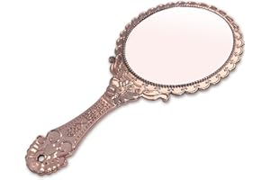 Kootinn Hand Mirror Vintage Handheld Mirror with Handle Vanity Makeup Mirror Travel Mirrors Rose Gold, Oval
