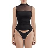 SUUKSESS Women Sexy Mesh Sheer Crop Tank Tops Sleeveless Ruched Going Out Tops