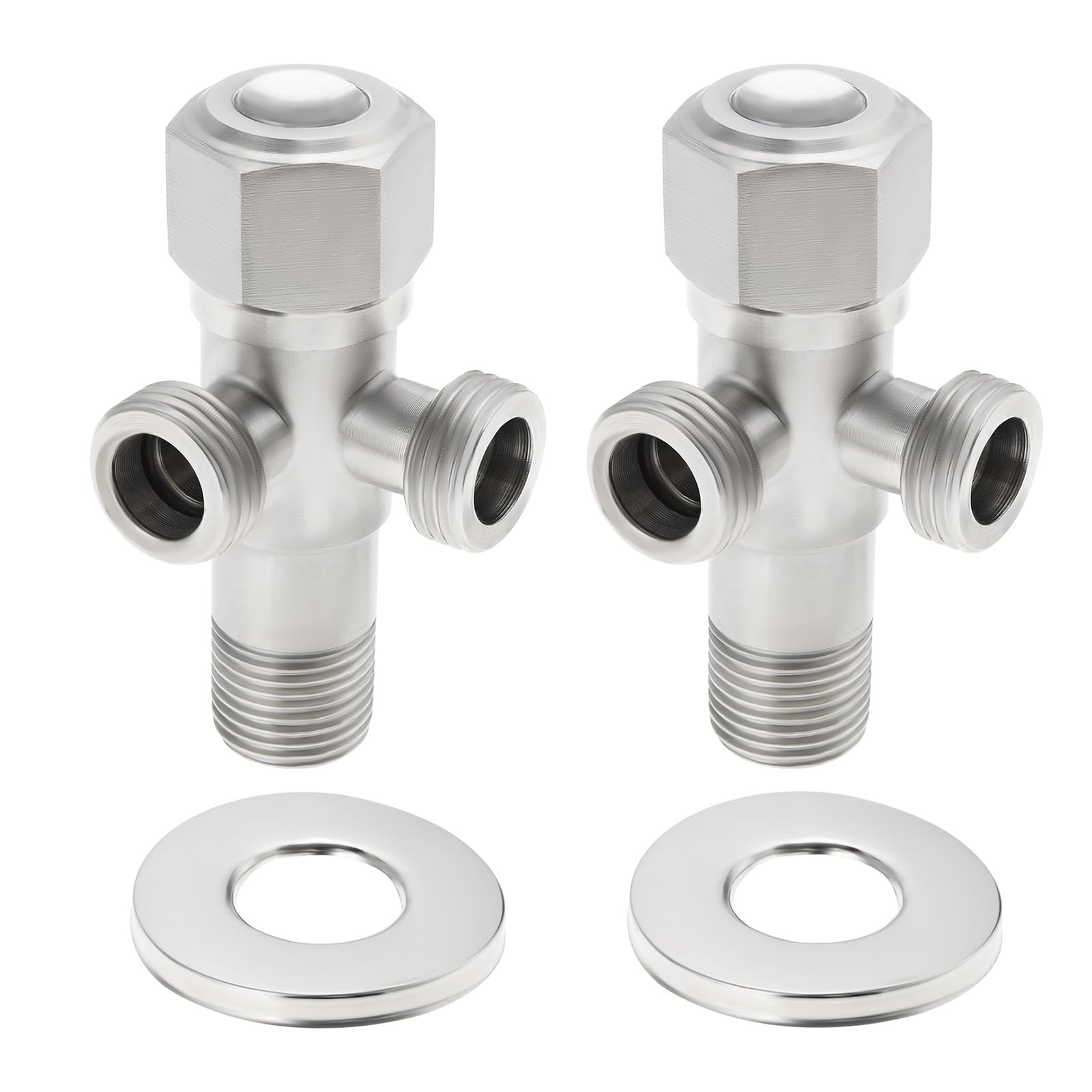 Be In Your Mind 2 Sets 1/2 Stainless Steel Double Angle Valve 1 in 2 Out Outlets Angle Stop Valve for Washing machine Toilet Water Heater, Silver