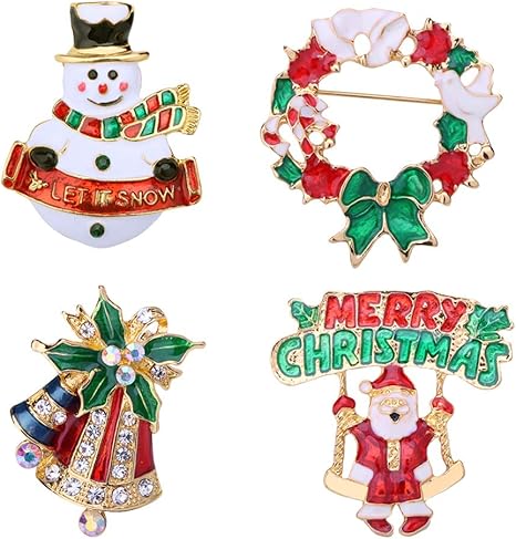 Amazon Co Jp Bestoyard ブローチ クリスマス ブローチピン サンタクロース 雪だるま 面白い バッジクリップ パーティー飾り デコレーション おしゃれ 4個セット ジュエリー