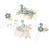 NUOBESTY Wedding Hair Comb - 4pcs Handmade Fashion Hair Comb Set with Rhinestone Bridal Headpiece Hair Accessories for Wedding Dress (Green)