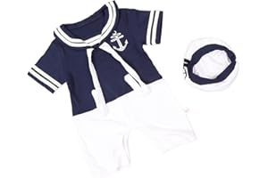 DKaony Baby Sailor Suit, Navy Blue Cotton Sailor Theme Baby Boys Sailor Suit with Hat for Newborn Baby to Walk