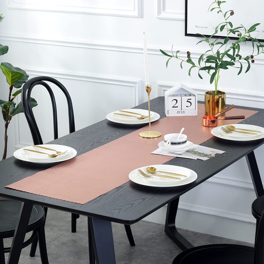Hosoncovy PVC Hollow Table Runner Non-slip Decorative Table Mats Placemat for Home Party Kitchen Dining Wedding Decor (150CM X 34CM) (Bronze)