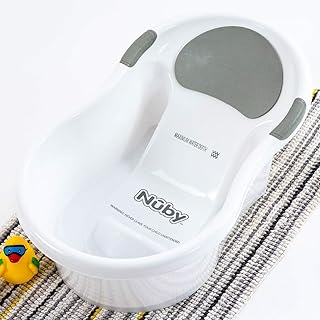 Nuby Baby-Badewanne mit integriertem Sitz und weicher Kopfstütze, Weiß/Grau