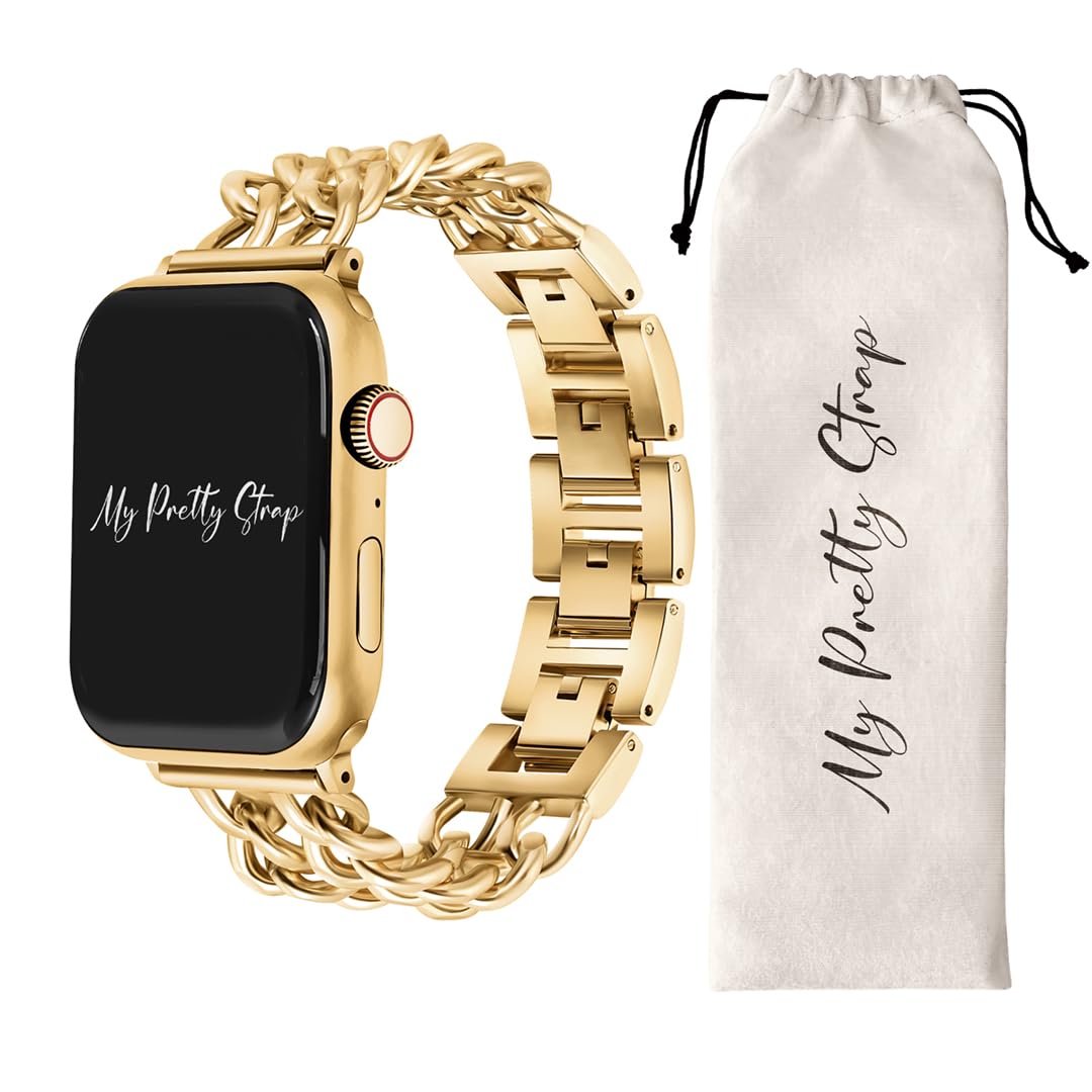 My Pretty Strap Double Chain Band Compatible with Apple WATCH SE Series 9 8 7 6 5 4 3 2 1, 38/40/41mm or 42/44/45/49mm for Women
