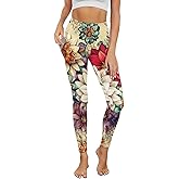 Dserfgiu Hign Waist Yoga Pants for Women Tummy Control Elastic Pattern Leggings Plus with Pockets for Workout and Casual Wear