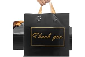 WAKAKO 60 Pack Thank You Bags Shopping Bags, 12x15 Inch Thank You Gift Bags with Handle for Small Business Bulk Reusable (Black, 12" W x 10" H（Pack of 60）)