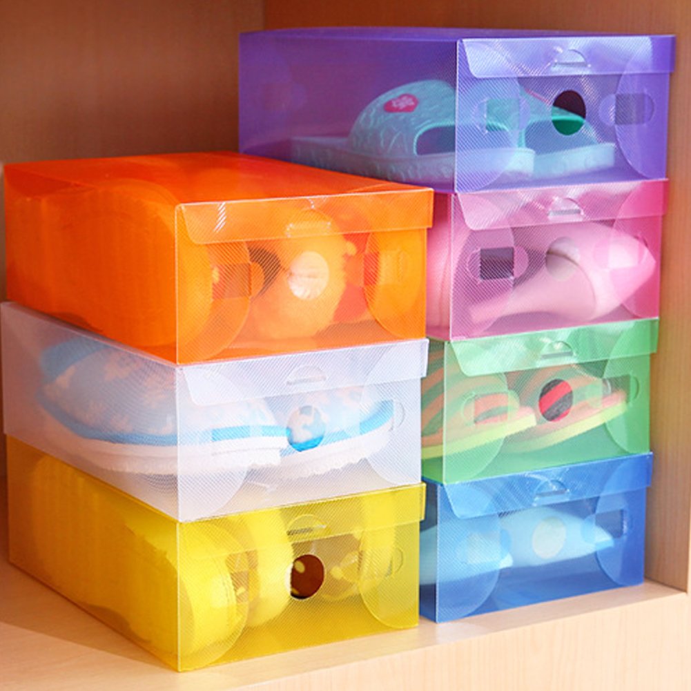 Conjunto de 7 cajas transparentes plegables y de colores.