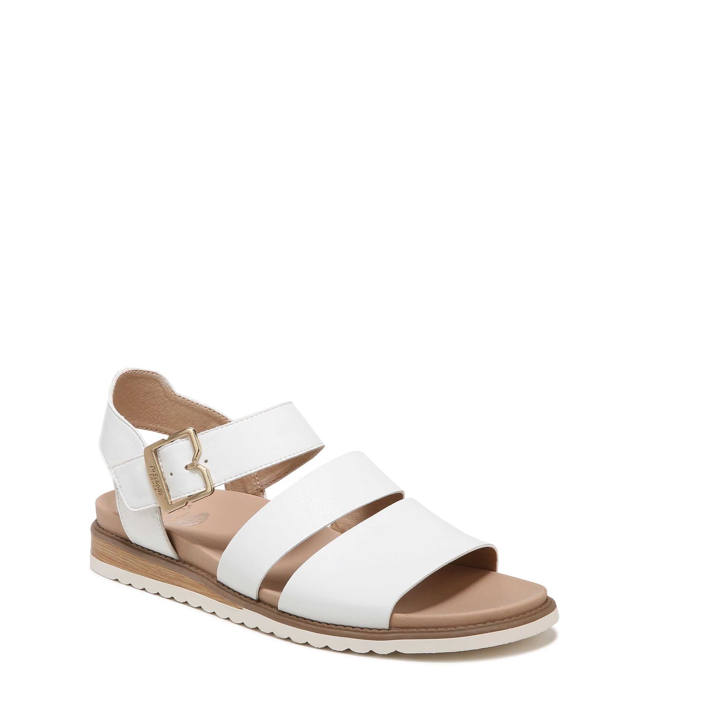 Dr. Scholl’s Shoes Women’s Island Glow Strappy Flat Sandal,White Smooth,7