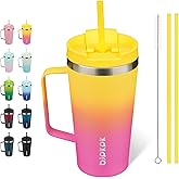 BJPKPK Insulated Tumbler with Handle, 18oz Insulated Tumblers with Lid and Straw, Stainless Steel Metal Water Bottles, Coffee Travel Mugs, Cups, Pink & Yellow Rose