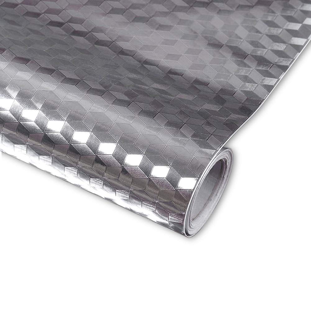 ZANPOON Kitchen Aluminum Foil Wallpaper - Kitchen Silver Foil Stickers Self Adhesive Oil Proof Waterproof Kitchen Stove Anti Greasy Counter Top Sticker (Lattice)