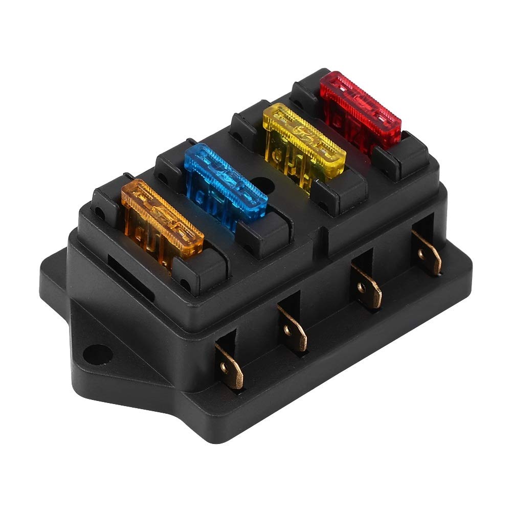 KSTE 12-24V Car 4 Way Circuit Standard Blade Fuse Box Block Holder with 5A+10A+15A+20A Fuse