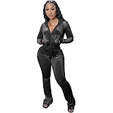 yidengymx Womens 2 Piece Velour Tracksuit Two Piece Outfits for Women Long Sleeve Zip Up Crop Tops Sweatpants Sets Pockets