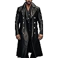 Maiyifu-GJ Mens Retro Faux Leather Trench Coat Full Length Steampunk Long Overcoat Vintage Open Front Cardigan Jacket