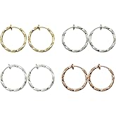 LAXPICOL Twisted Clip On Earrings 4PCS Different Color Gold Silver Black Rose 1.18IN .57IN .96IN .36IN Hoop Earrings Clip On Earrings for Women No Piercing