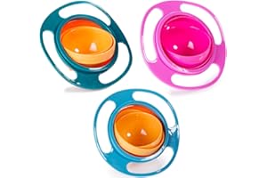 Berry President Magic Bowl 360 Degree Rotation Spill Resistant Gyro Bowl with Lid For Toddler Baby Kids Childre (Pink+Blue+Green)