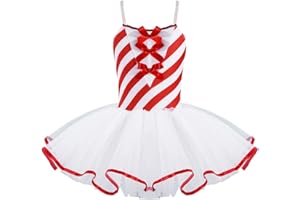 Nikiikoo Kids Girls Candy Cane Striped Sequins Ballet Tutu Dance Dress Figure Ice Skating Dress Christmas Costume