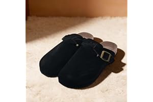 Women's Genuine Suede Clogs with Arch Support, Adjustable Buckle, Comfort Cork Footbed, Slip On Mules for Indoor Outdoor Dail