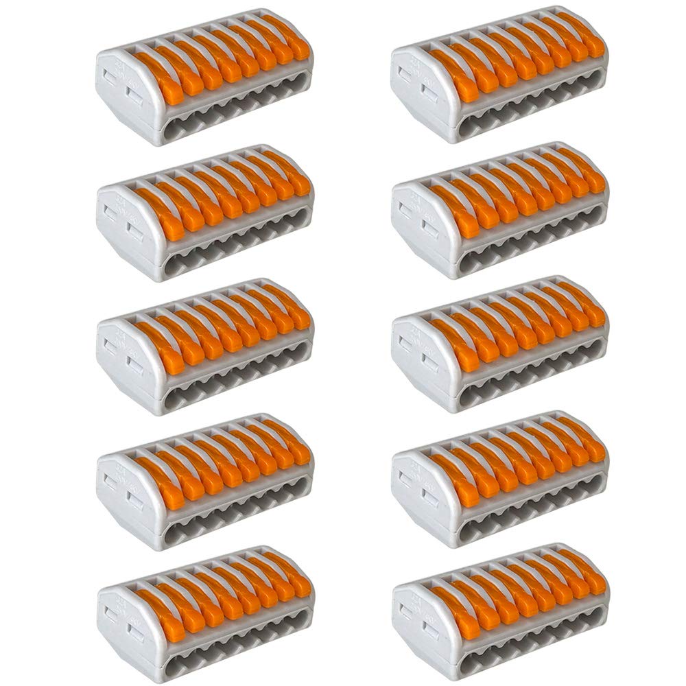 QitinDasen 10Pcs Premium PCT-218 Lever-Nut Wire Connectors, 8 Port Conductor Compact Wire Connectors, Splicing Type Quick Conductors Cable Clamp Terminal Block Spring Connector