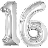 GOER Number 16 Balloons for 16th Birthday Sweet 16 Party Decorations,42 Inch Jumbo Foil Helium 61 Balloons for 61st Birthday Party Decoration (Sage Green)