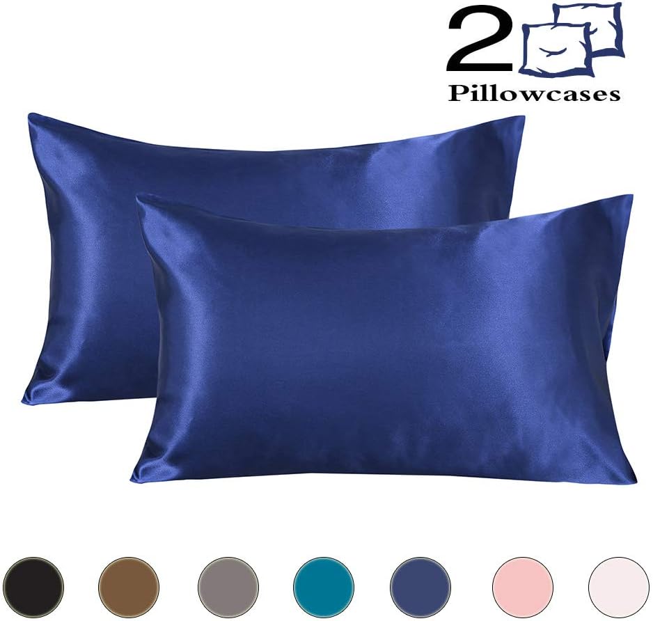 Coverify Satin Pillowcase for Hair and Skin, 2-Pack -Standard/Queen Size(20''x30'') Super Soft Silky Satin Pillow Cover with Envelope Closure(Navy Blue, Queen)