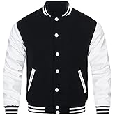 HOOD CREW Mens Varsity Jackets Faux Leather Sleeve Letterman Boys College Baseball Jacket