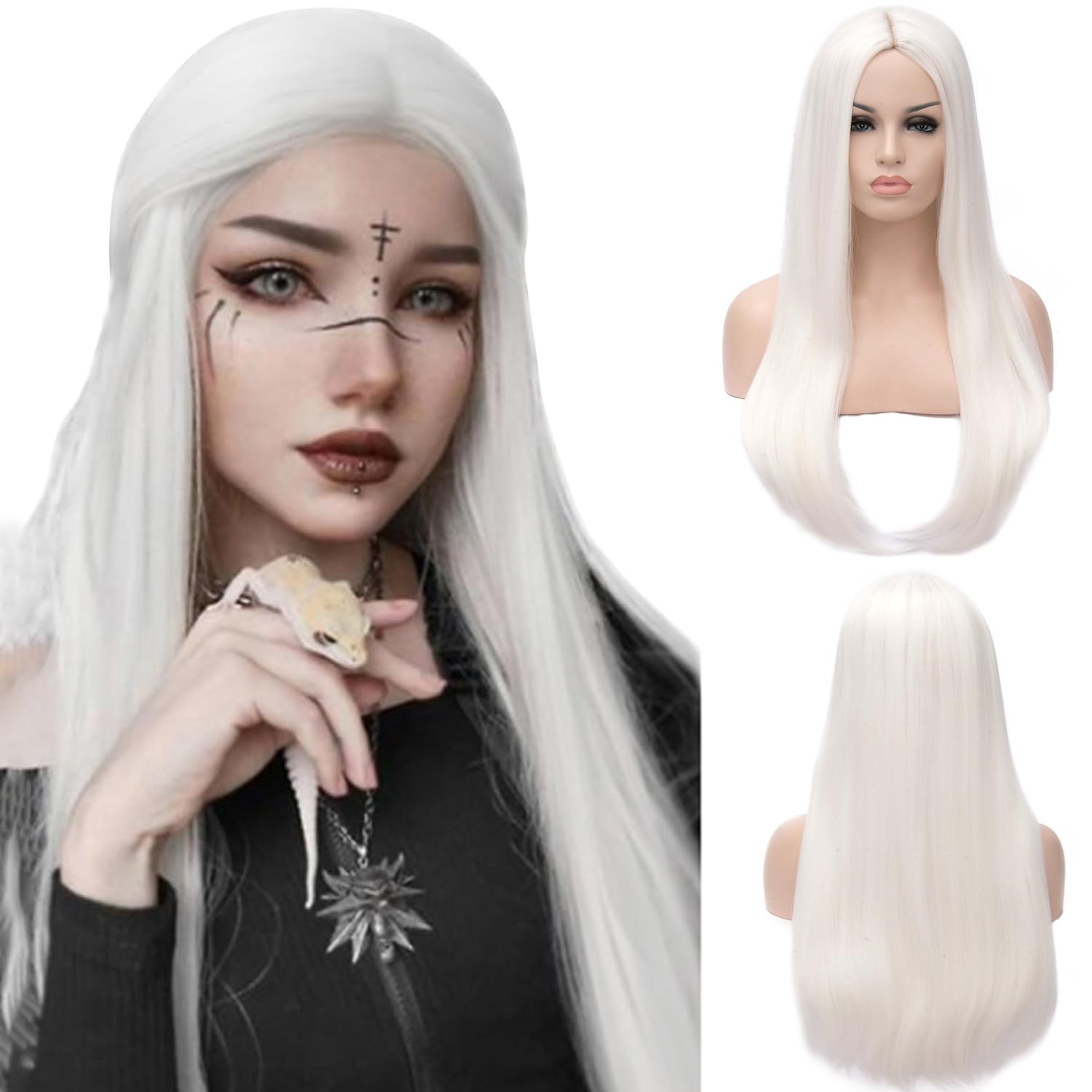 YEESHEDO Wigs Long Natural Straight Middle Part White Color Wig Heat Resistant Realistic Synthetic Daily Party Wig for Women โ image 1