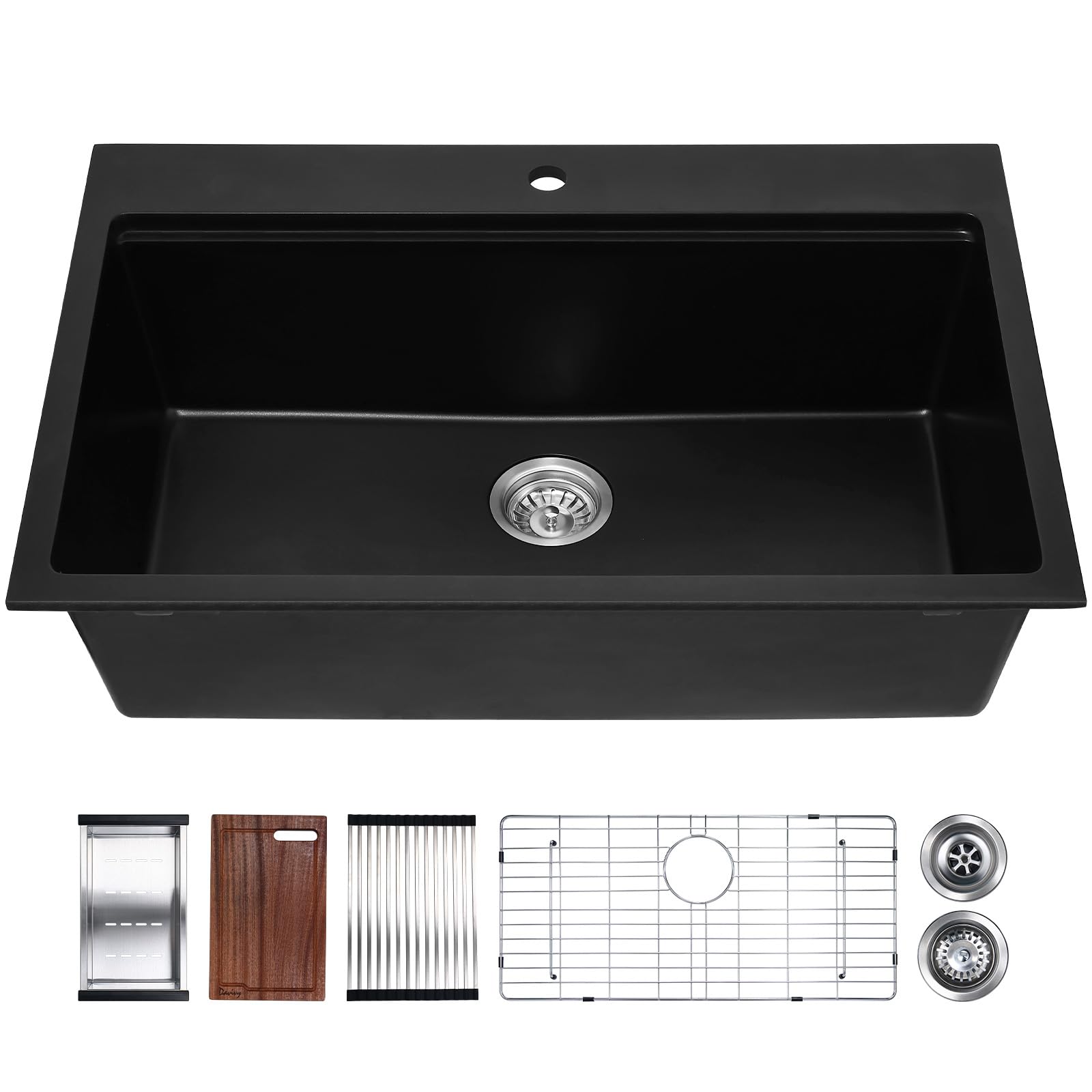 Davivy 33 Inch Black Granite Composite Kitchen Sink Workstation,33 X 22 ...