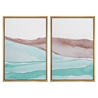 SIGNWIN Framed Wall Art Print Set Blue and Brown Brushtroke Tones Watercolor Style Abstract Zen Digital Art Modern Art Contemporary Relax/Calm for Living Room, Bedroom, Office - 16