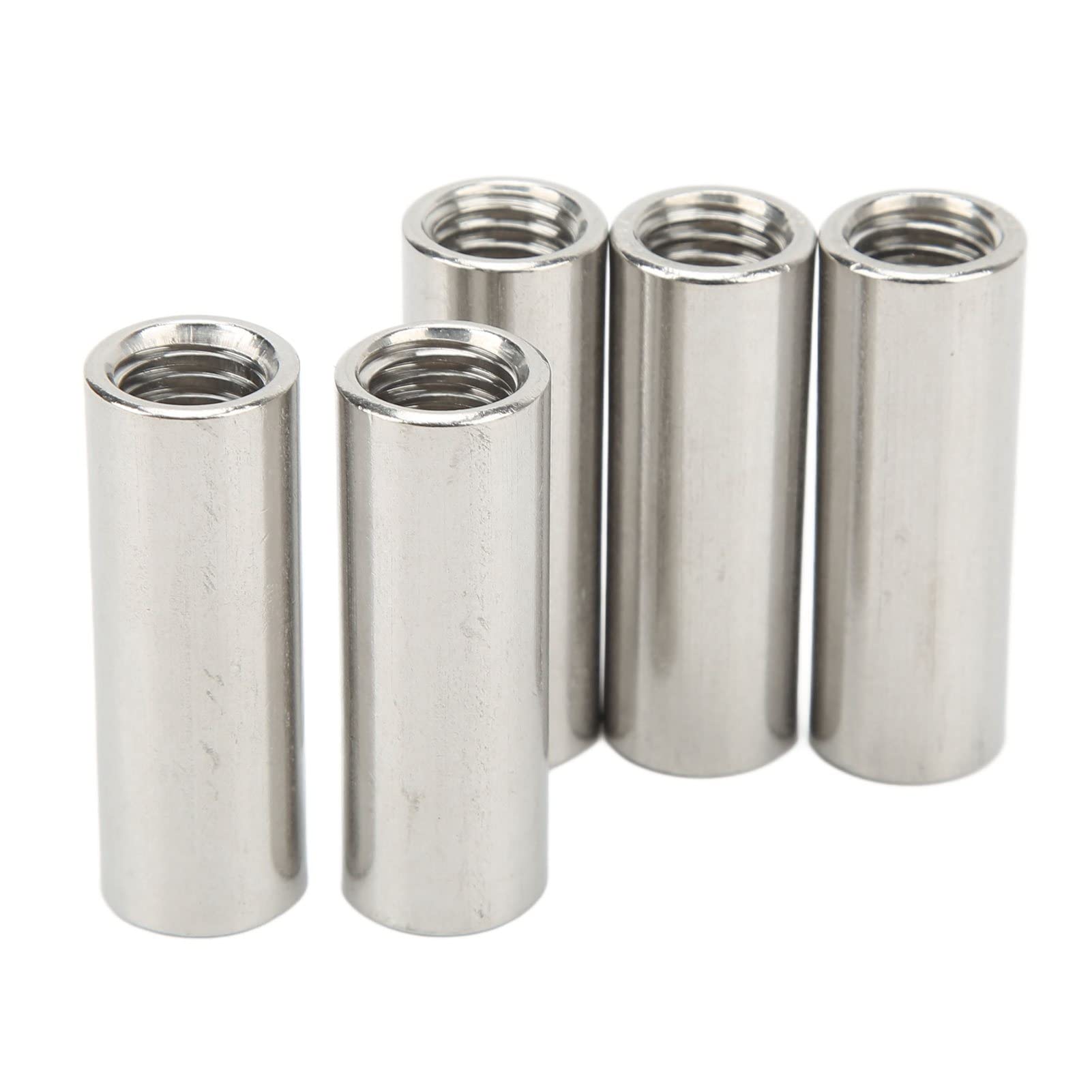 Pack Of 5 M12 X 1.75-Pitch 45mm Length Round Coupling Nut 304 Stainless Steel Female Fully Threaded
