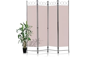 NCHANMAR Room Divider 4 Panels 6FT Room Divider Wall Folding Privacy Screens with Steel Frame Freestanding Partition for Home Office Bedroom, Tan