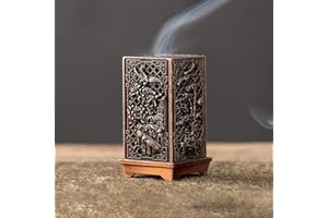 1PC Vintage Bronze Incense Burner, Hollow-Carved Square Censer with Plum Orchid Bamboo Chrysanthemum Design, Aromatherapy Hol