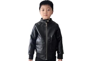 ELUCKFACE Boys Trendy Stand Collar PU Leather Moto Jacket Leather Coat (3-12) T