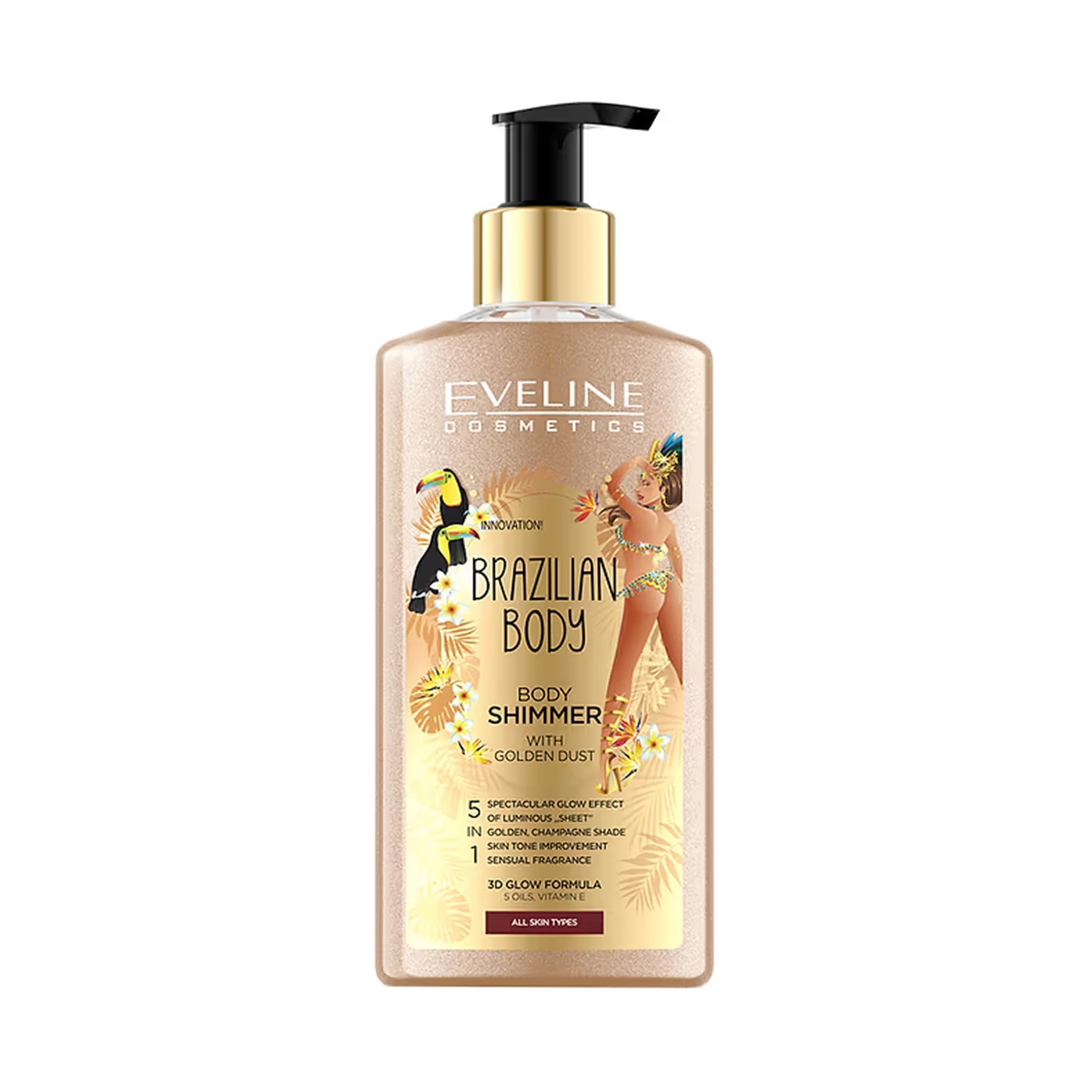 Eveline Cosmetic Brazilian Body Oil Shimmer with Gold Glitter/Particles