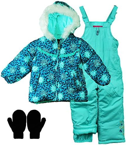London Fog Toddler Girls Winter Snowsuit Jacket, Snow Pants, and Mittens Blue 3T
