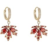 GBAHFY Rhinestone Red Maple Leaf Hoop Earrings Sparkling Crystal Maple Leaf Dangle Earrings for Women Party Festival Holiday Jewelry