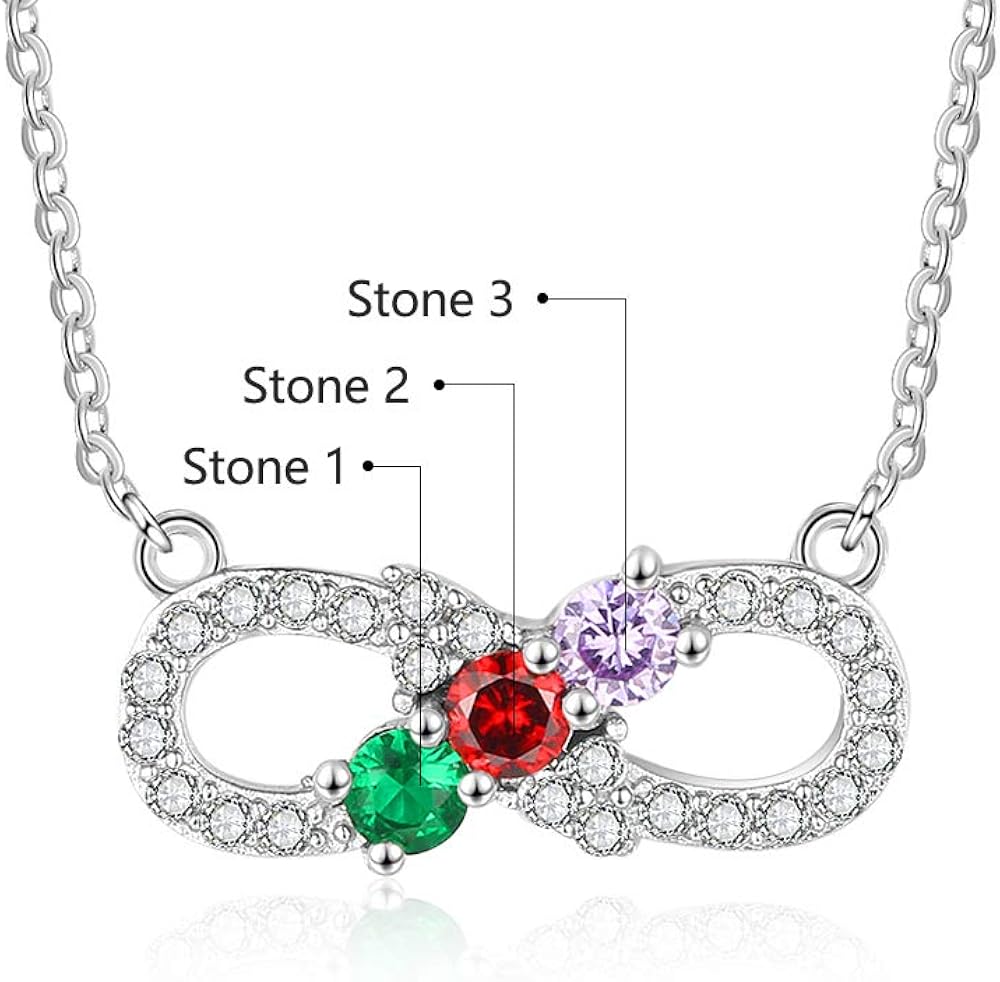 mothers necklace with 3 birthstones