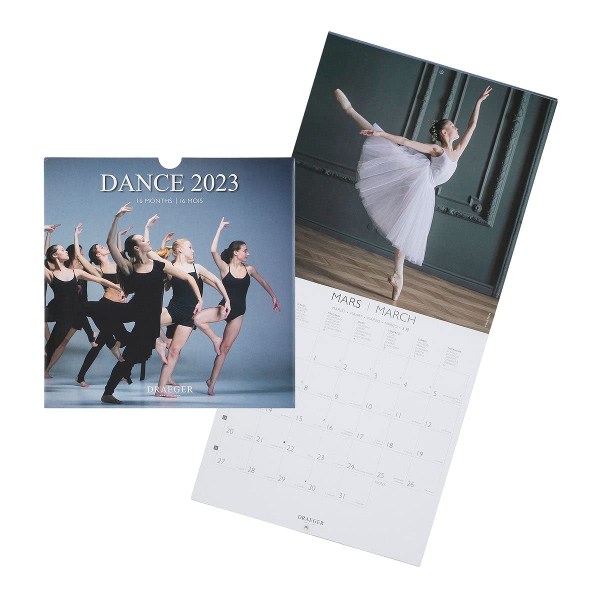 DRAEGER PARIS 2023 Dance Wall Calendar Hanging 29 x 29 cm | 16 Months Sept-22 to Dec 23 | 7 Languages | Home, Kitchen, Office Monthly Calendar | 12 Ballet Photos | FSC® Certified Paper