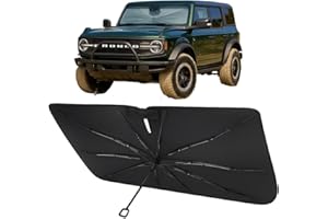 Proadsy Windshield Sun Shade Umbrella for Ford Bronco 2/4 Door 2021-2025 2026 Foldable Car Umbrella Sunshade with Soft TPU Handle Spring Structure Crystal Cooling Material Protect Car from Rays & Heat