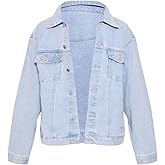 JerXox Women's Oversized Drop Shoulder Denim Jacket Distressed Ripped Casual Coat
