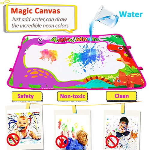 iGeeKid Aqua Doodle Drawing Mat Pad Tablet 6 Color 4 Magic Pens with 4 Clips Dinosaur Large Water Painting Writing Board for Boys Girls Kids Children Toddler Travel School Gifts Learning Toys - Thumbnail 2