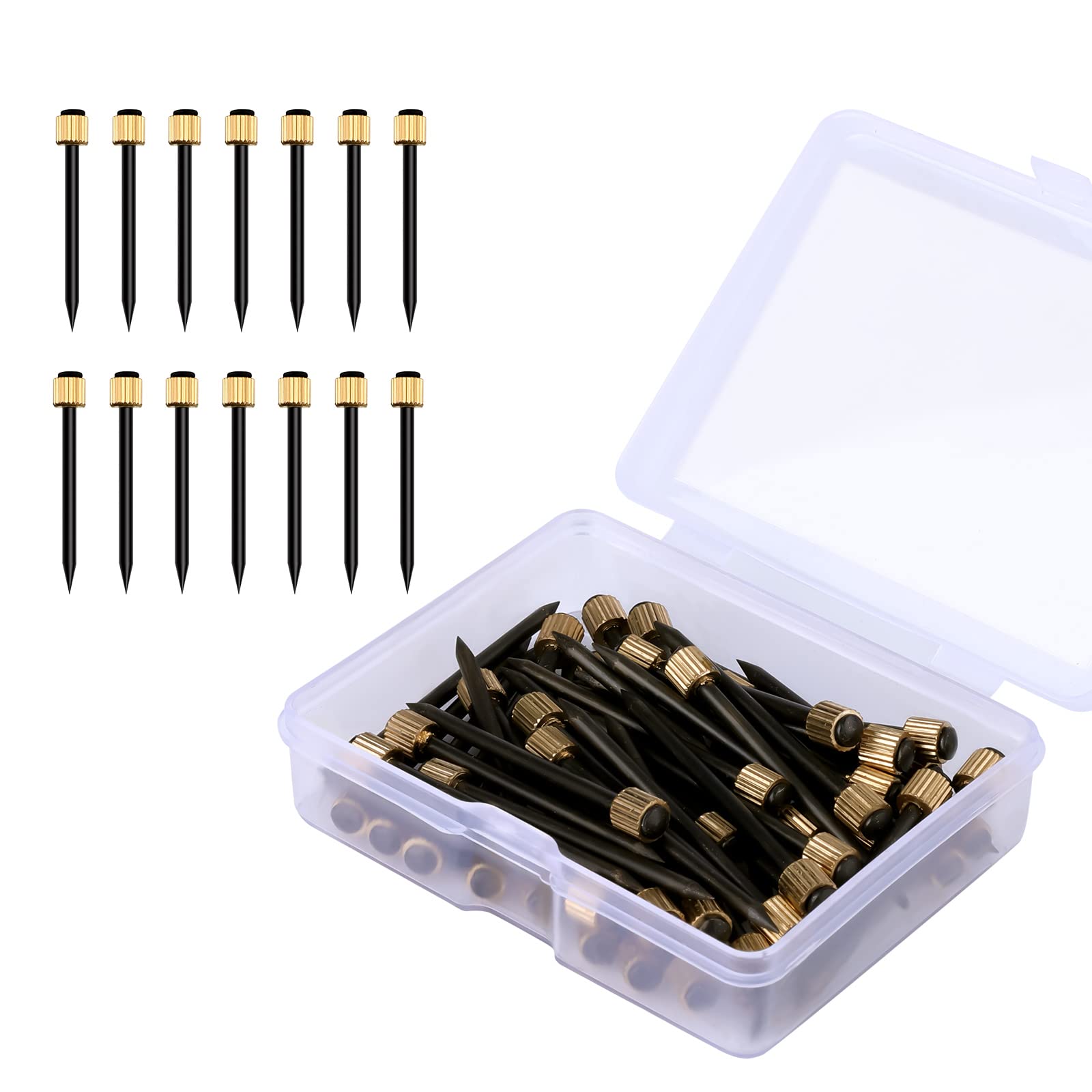 SAVITA 50pcs Picture Hanging Nails, Black Steel Nails and Brass Head Nails Gold Nails Hardware Picture Hangers with Plastic Storage Box Holds up to 5-30 Lbs (1.4mm/0.055inch Nail Diameter)