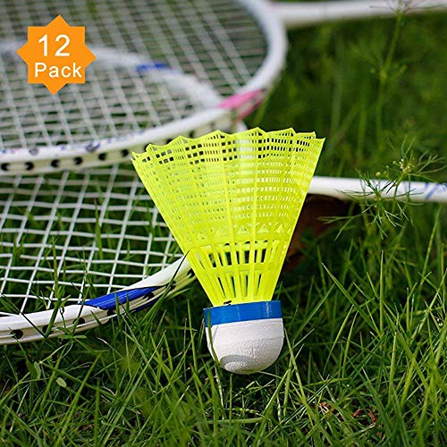 ZHENAN 12-Pack Advanced Nylon Feather Shuttlecocks,77 Grains-High Speed Badminton Balls (Yellow,Nylon) with Great Stability and Durability,Indoor Outdoor Sports Hight Speed Training Badminton Birdies