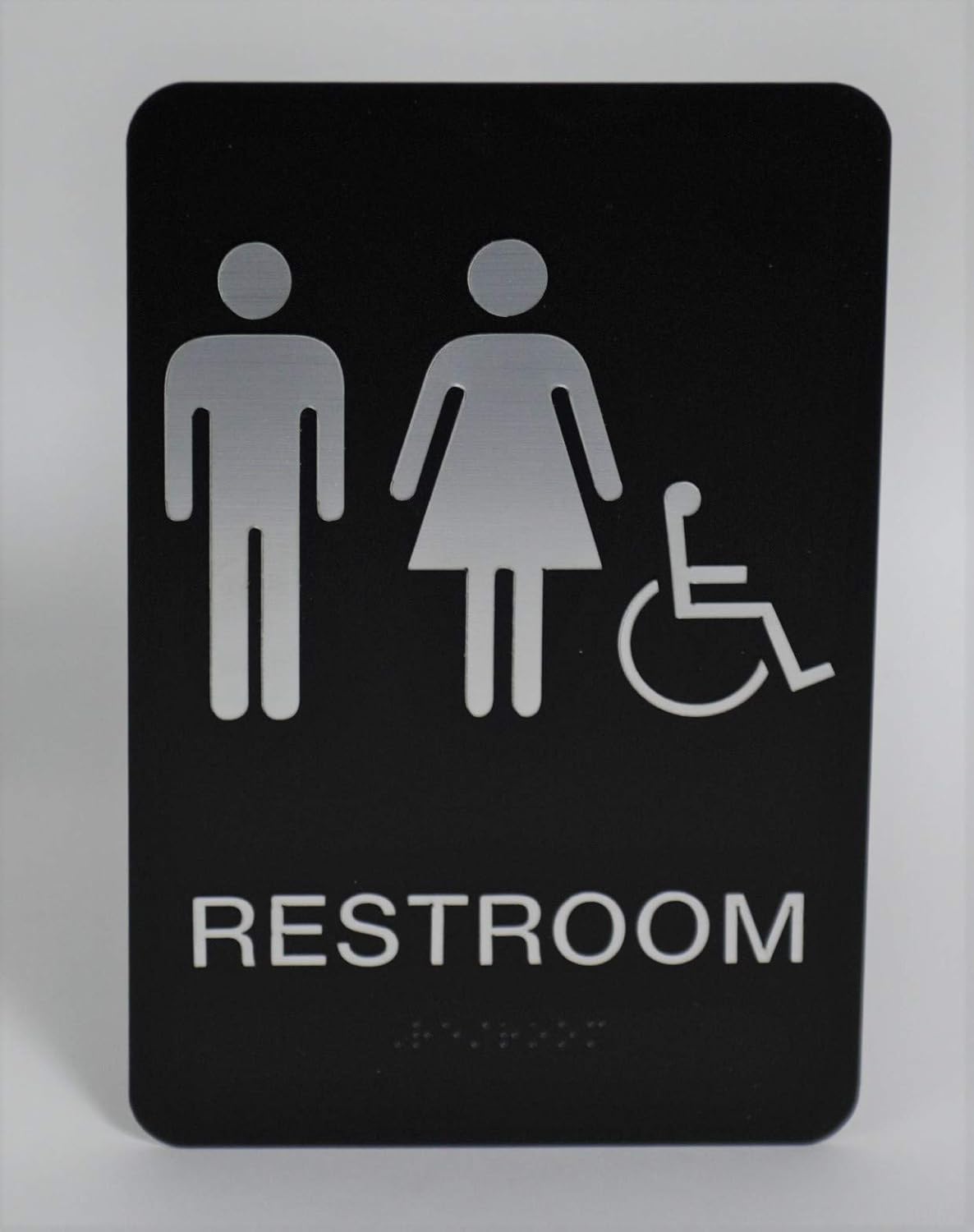 Unisex & Gender Neutral ADA Restroom (Bathroom) Modern Chic Signs w/Braille - Black/Silver