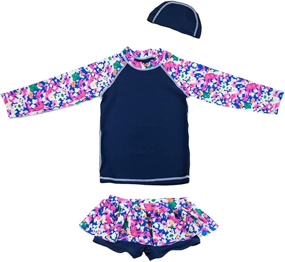 Amazon Teddy 水着 子供 女の子 セパレート 3点セット 女児 キッズ 長袖トップス スカート風パンツ スイムキャップ 花柄 Kids160 水着 通販